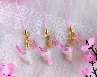 Small Kawaii Miniature Milkshake Phone Charm - Cute Pastel Boba Tea Keychain - Gift