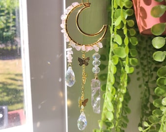 Rosenquarz Kristall Suncatcher - Sonnenfänger - Kleiner Kristall Suncatcher - Wohnkultur - Geschenk - Kristall Decor - Mond Suncatcher - Auto Anhänger