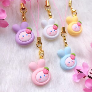 Kawaii Small 3D Bunny Charms, Cute Usagi Keychain, Keyring, Gift, Phone