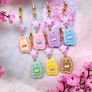 3D Kawaii Bunny Phone Charm: Pastel Cookie Keychain