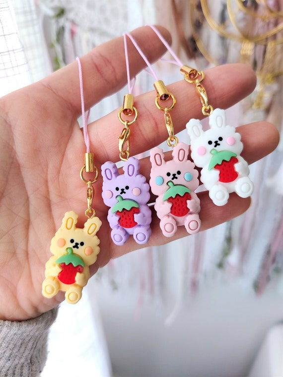 Kawaii Phone Charms, Cute Pastel Keychain, Planner Charm, Bunny