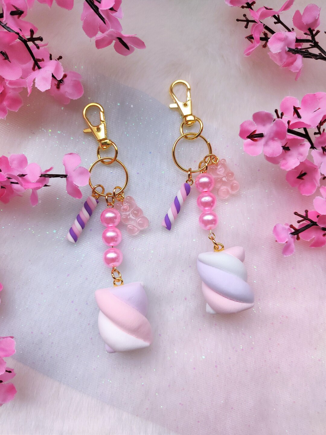 Kawaii Marshmallow Keychain Gummy Bear Charm Pastel Etsy
