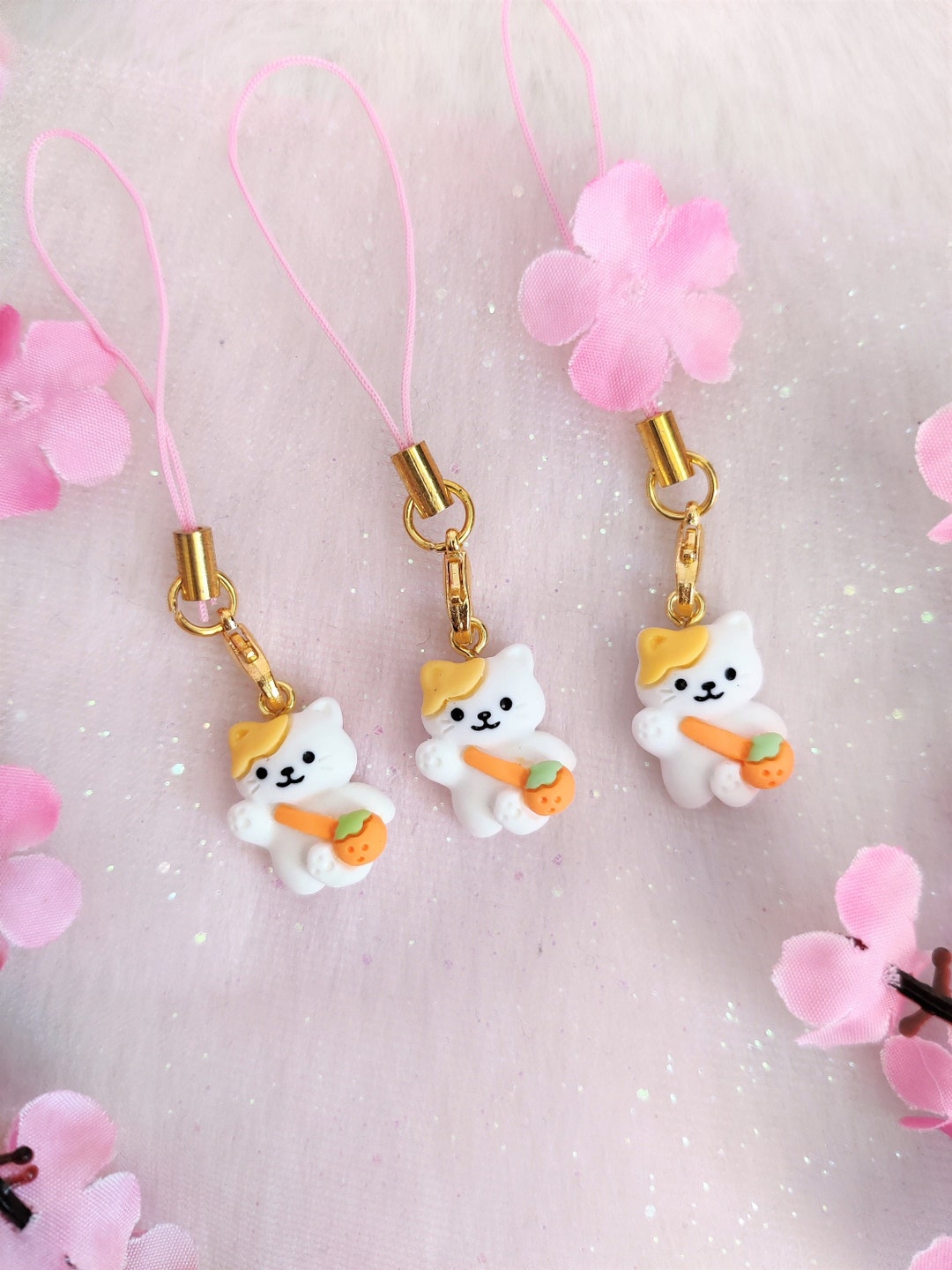 Kawaii 3D Neko Phone Charm Cute Pastel Charm Cat Keychain Keyring Anime ...