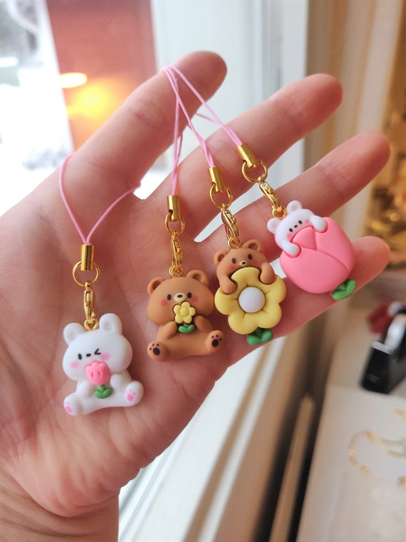 Kawaii Flower Bear and Bunny 3D Kawaii Pastel Phone Charms Pastel