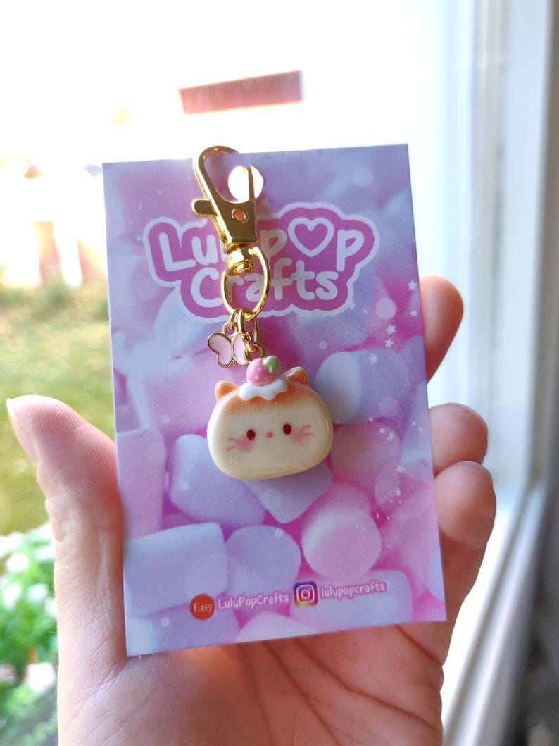 Strawberry Cream Cat Keychain
