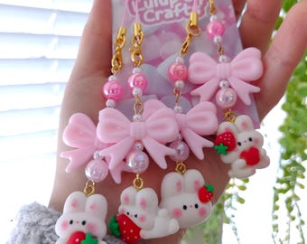 Kawaii Bunny Phone Charm: Strawberry Usagi Keychain