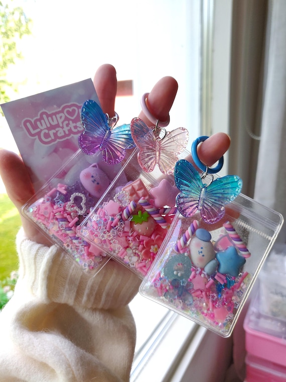 Kawaii Dry Shaker Charms: Pastel Glitter Bag Keychain