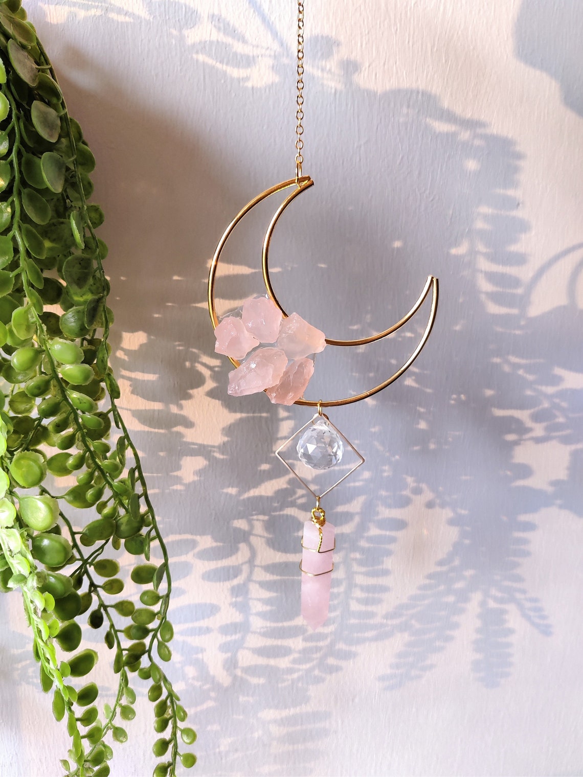 Rose Quartz Suncatcher Moon Suncatcher Rose Quartz Prism Etsy