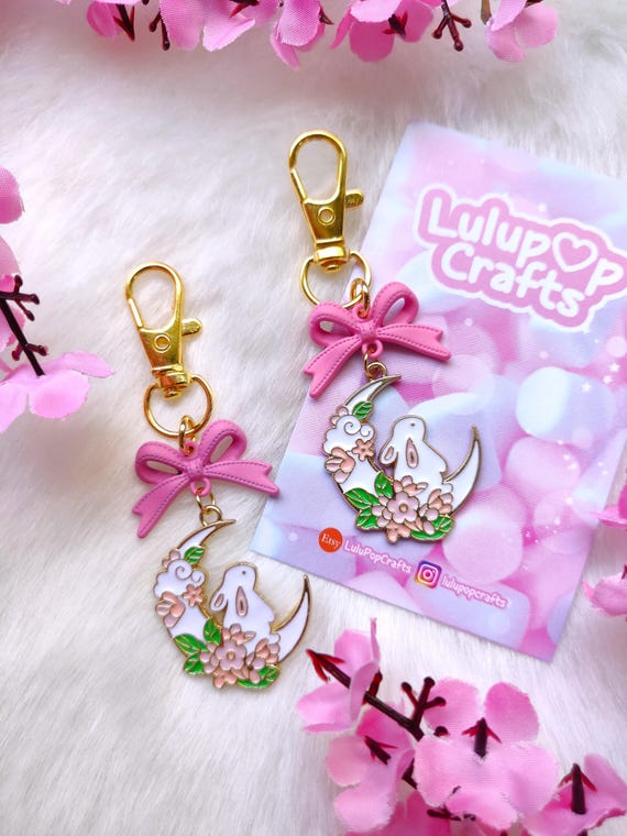 Kawaii Bunny Keychain – Pastel Moon Rabbit Charm