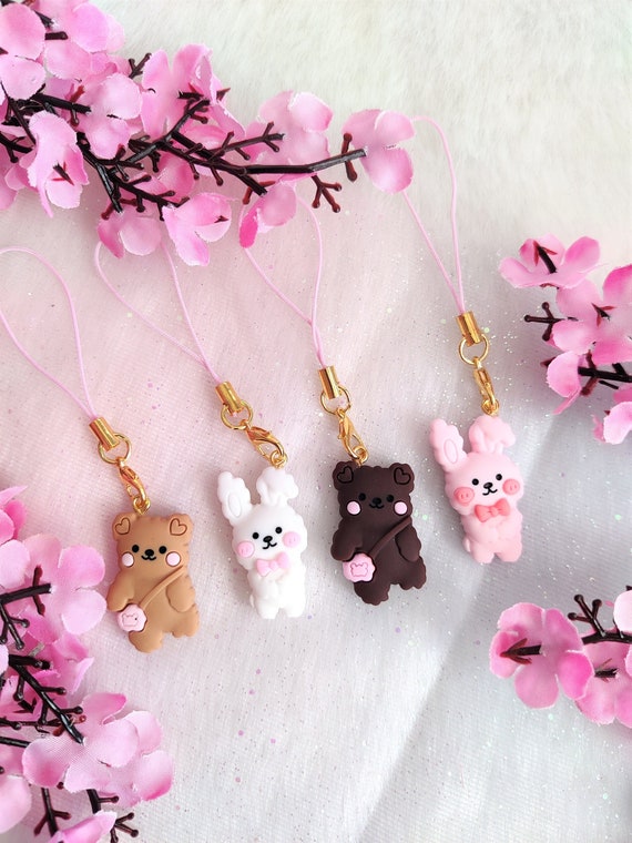 Kawaii Phone Charms, Cute Pastel Keychain, Planner Charm, Bunny