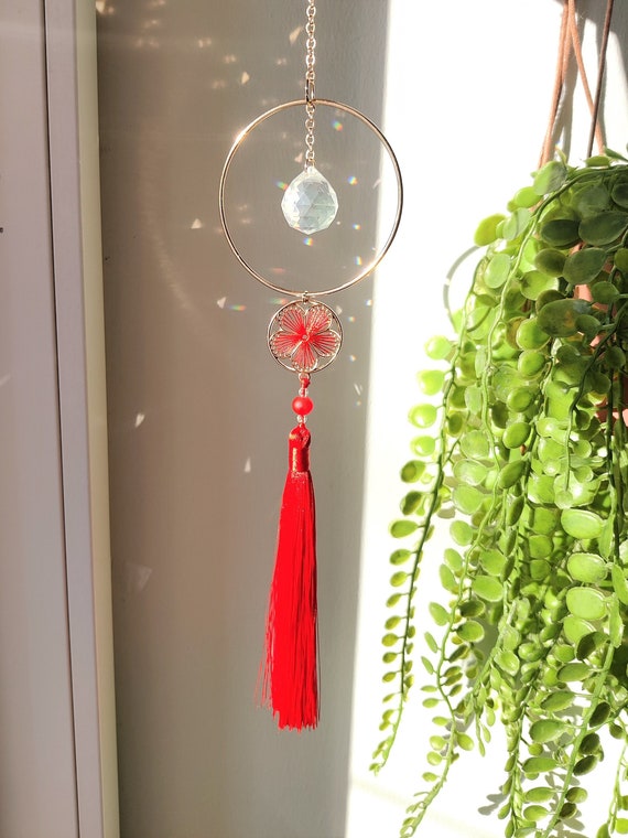 Red Tassel Crystal Suncatcher: AB Crystal Home Decor - Etsy display picture 3