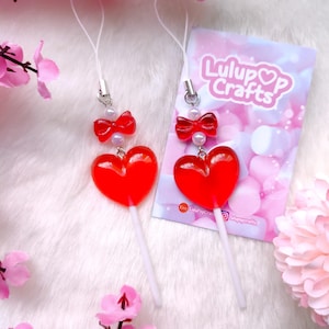 Kawaii Red Heart Lollipop Keychain: Candy Phone Charm