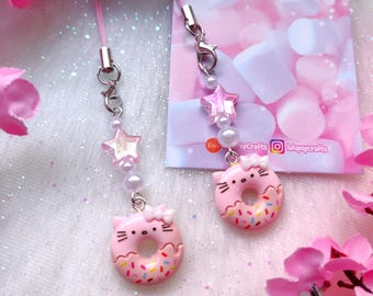 Kawaii Neko Donut Phone Charm – Pastel Cat Keyring