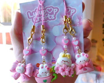 Kawaii Bunny Phone Charm - Cute Pastel Pink Keychain - Kawaii Cute Phonecharm - Pink Phone Charm - 3D Phonecharm - Cute Keychain - s