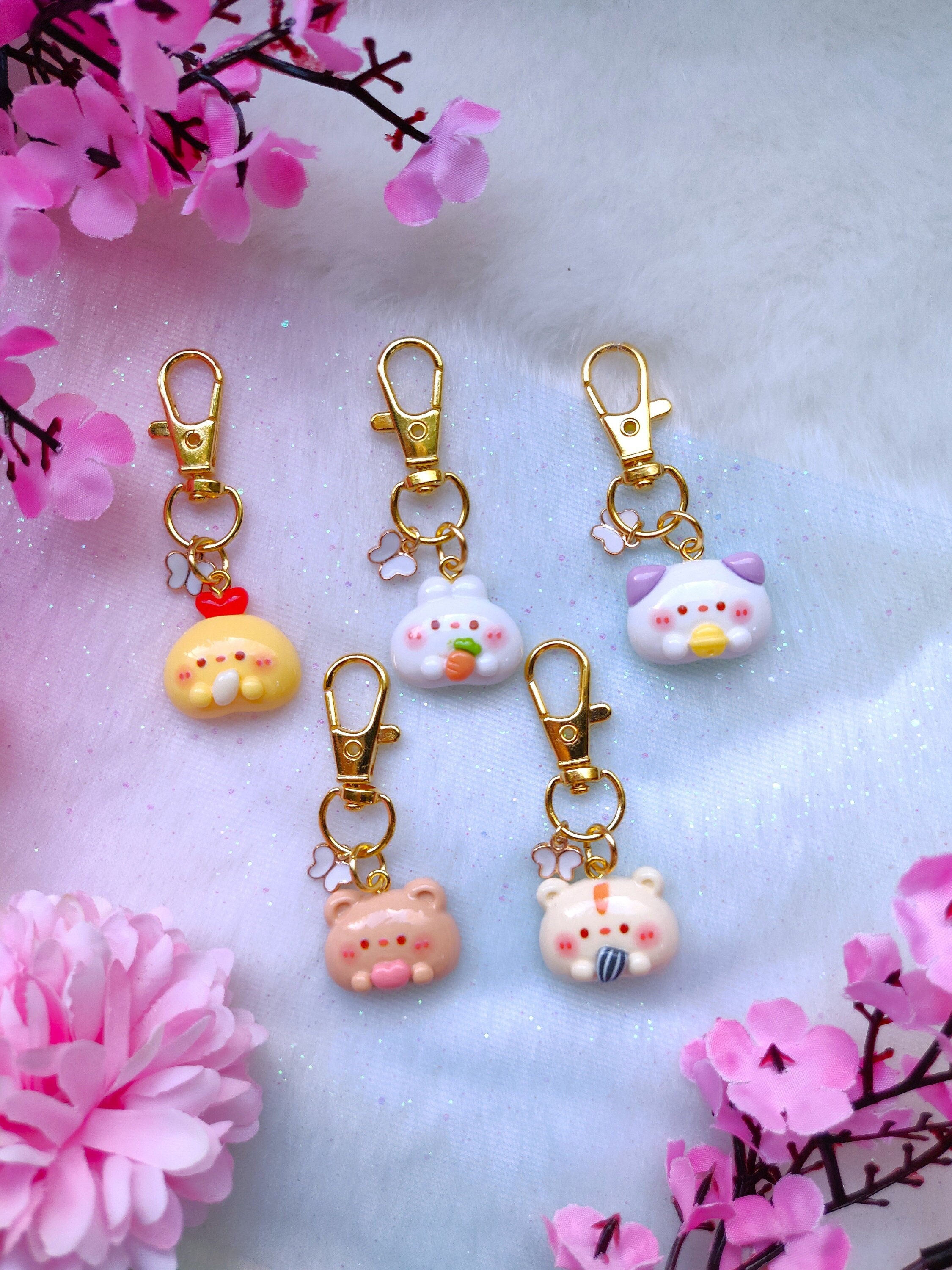  Kawaii Charm Bracelet in Green & Pink, Cute Food and Resin  Charms, Chunky Dangle Bracelet with Flower Cherry and Rabbit : Handmade  Products