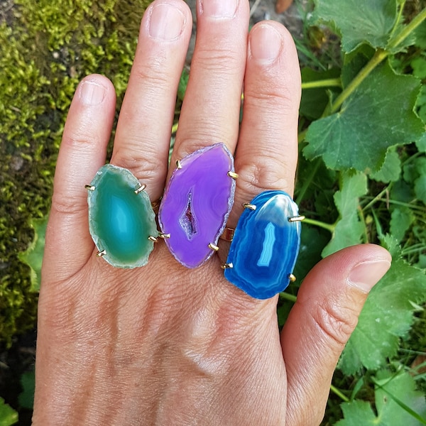 Achatscheiben Ring Achatring Fingerring Achat bunt größenverstellbar