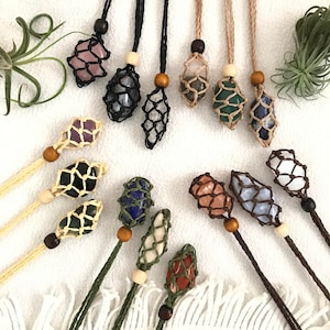 Macrame Crystal Necklace Pouch Cage Necklace Interchangeable Adjustable Eco-Friendly 100% Linen Cord Abrasion Resistance W/O Stones