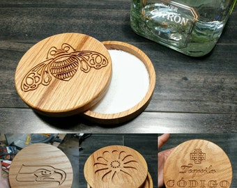 Tequila Margarita Salt Rimmer / Container, Oak Barware, Customization Available, Wedding gift, Anniversary, Logos, Patron, Don Julio, Etc.