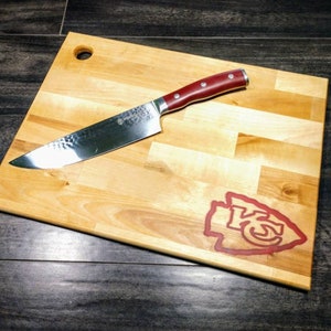 Kansas City Chiefs Inlayed Oak Hardwood Cutting Board, Custom work available