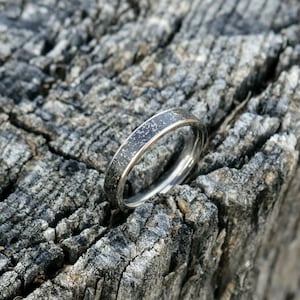 Women&#39;s Titanium Band with Meteorite Inlay, Wedding, Anniversary