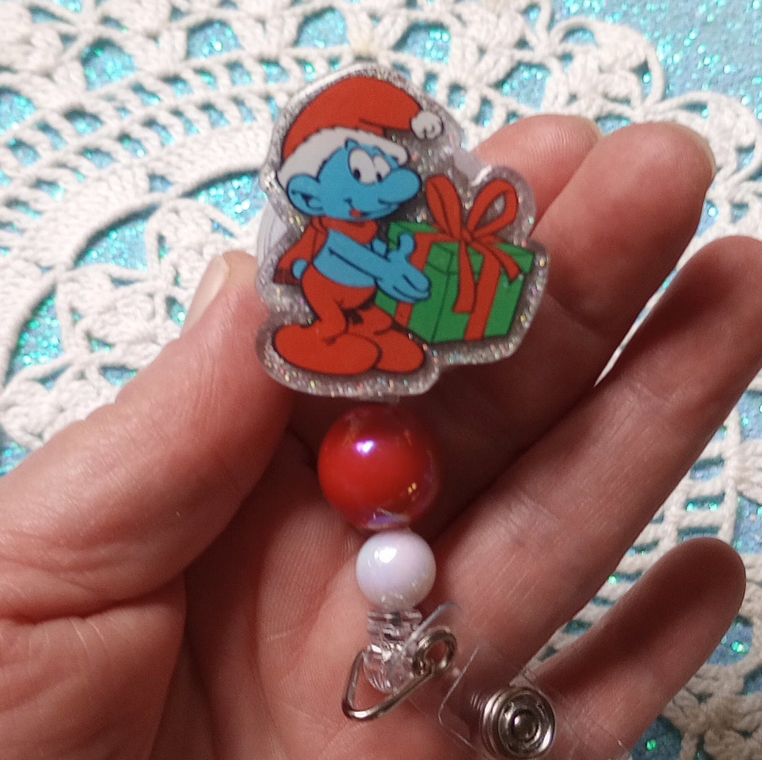 Cartoon Badge Reel Christmas Smurf Badge Holder Smurf Etsy
