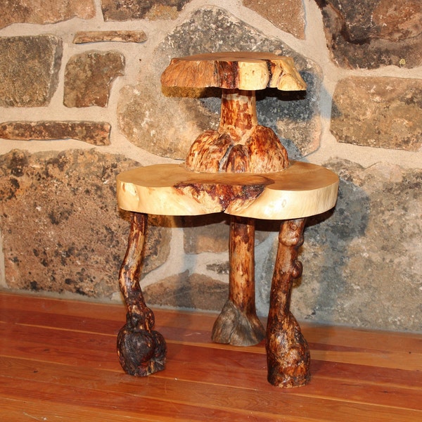 Custom Crafted Burl & Knotty Pine Side Table