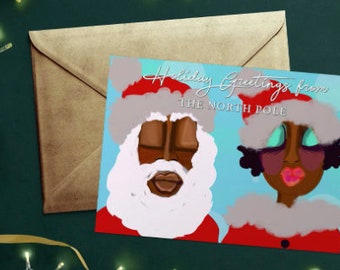 Santa & Mrs. Claus Holiday - African American Greeting Cards Set Of 10