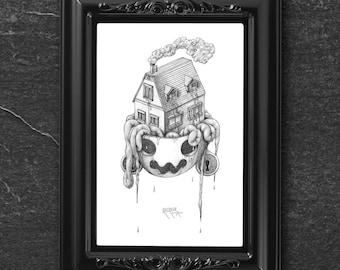 Rent Free - Surreal Graphite Pencil Illustration Print - Queer Punk Filipinx