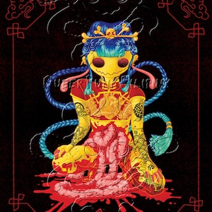 Gutzzz - 8 x 10 Digital Pop Art Print - Undead Bloody Horror Gore Tattoo Asian Chinese Fantasy Illustration Mini Poster Wall Art