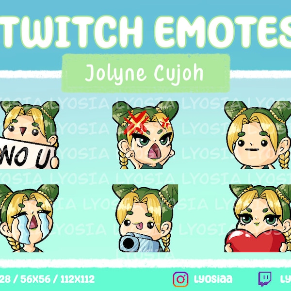 Jolyne Cujoh Twitch Discord Emote Pack | Stone Ocean | Anime | Jolyne Cujoh | Gaming | Streaming | Green Emote | Jojo | Cute Emote Pack |