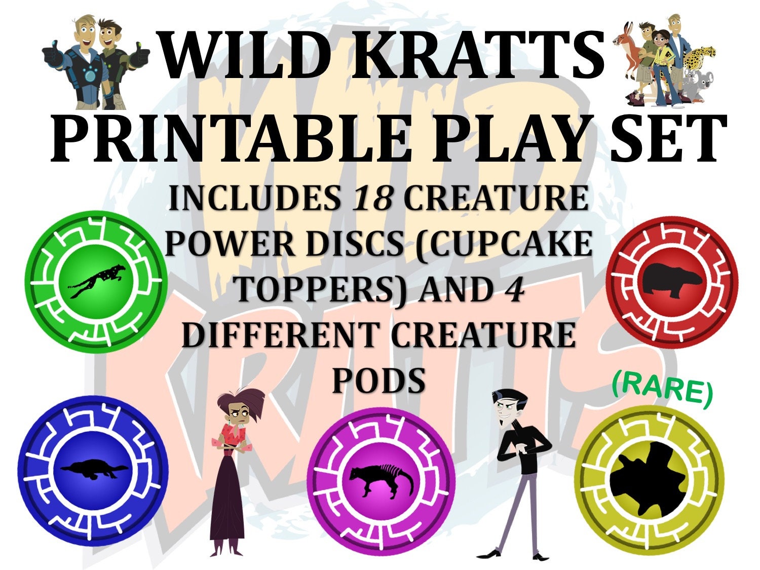 Printable Play Set Wild Kratts Creature Power Discs Cupcake Etsy Denmark