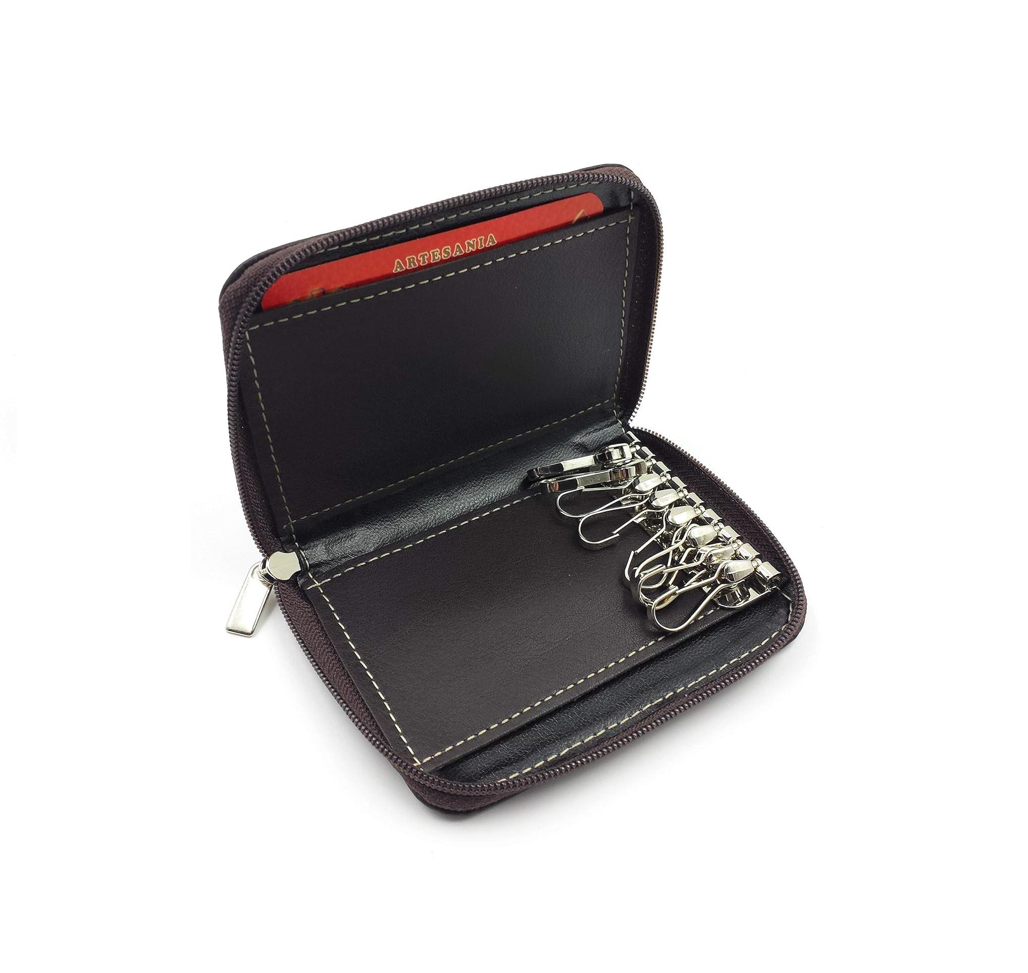 franartPiel - Key holder, case, organizer of eight keys with zipper closure handmade in Ubrique Leather - High Quality Leather