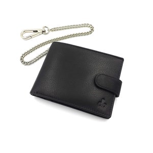 franartPiel - Cartera motociclista con billetera, tarjetero y monedero de cuero auténtico - Billetera estilo motero con cadena - Negro