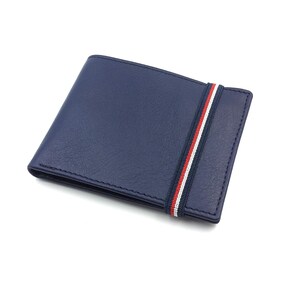 franartPiel - Cartera hombre de cuero con tarjetero y billetera hecho a mano en Piel Ubrique - Cartera con cierre de elástico - Azul Marino