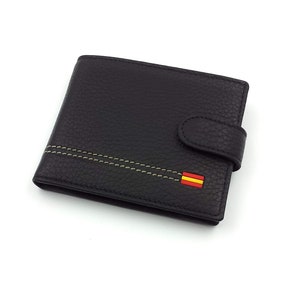 franartPiel - Wallet, wallet, card holder, American-style purse handmade in Ubrique Leather with the flag of Spain and loop closure