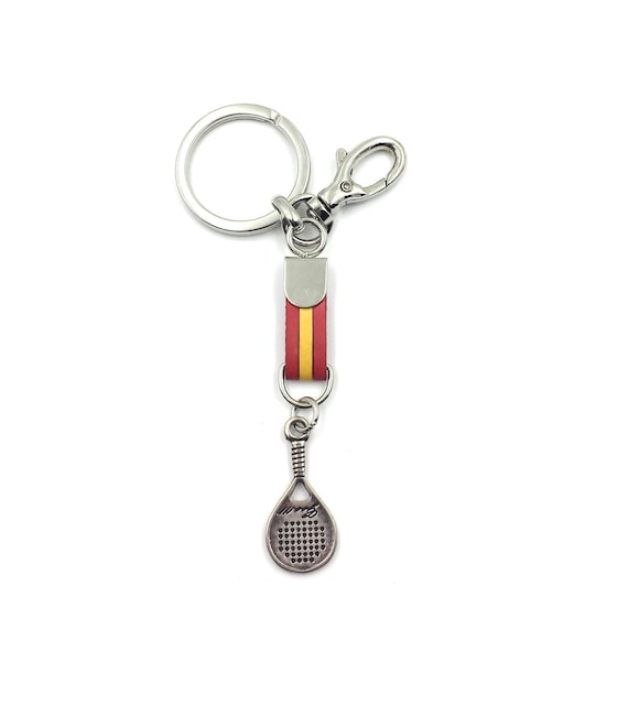franartPiel - Llavero pala de padel con bandera (España, República, Andalucía y Canarias) y mosquetón de seguridad - Hecho a mano