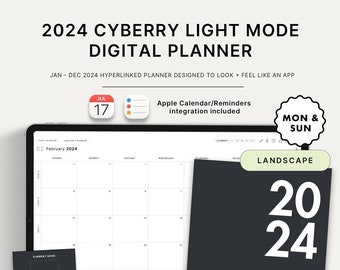 2024 Cyberry Light Mode Digital Planner | Landscape, Apple Calendar & Reminders Integration