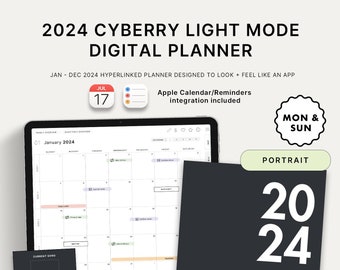 2024 Cyberry Light Mode Digital Planner | Portrait, Apple Calendar & Reminders Integration