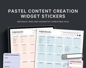 Pastel Content Creation Widgets, Digital Stickers, Individual PNGs, Precropped GoodNotes Stickers, Digital Planner Stickers