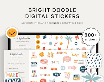 Doodle Digital Stickers Bundle: 200+ Planner Stickers (PNG & GoodNotes)