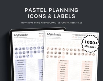 Planning Icons & Labels Digital Stickers, Individual PNGs, Precropped GoodNotes Stickers, Elements Collections, Minimal, Functional