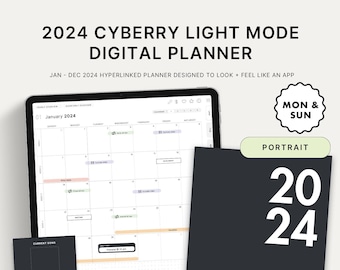 2024 Cyberry Light Mode Digital Planner | Portrait