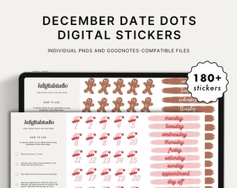 December Date Dots & Labels Digital Stickers | GoodNotes, Elements, Collection