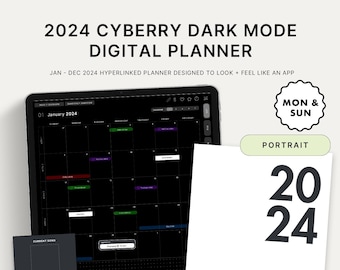 2024 Cyberry Dark Mode Digital Planner | Portrait