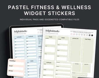 Pastel Fitness & Wellness Widgets, Digital Stickers, Individual PNGs, Precropped GoodNotes Stickers, Digital Planner Stickers