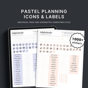 Planning Icons & Labels Digital Stickers, Individual PNGs, Precropped GoodNotes Stickers, Elements Collections, Minimal, Functional