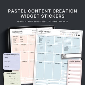 Widgets de creación de contenido en tonos pastel, stickers digitales, PNG individuales, stickers precortados de GoodNotes, stickers para planificadores digitales