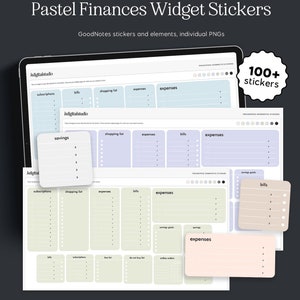 Pastel Finance Widgets, Digital Stickers, Individual PNGs, Precropped GoodNotes Stickers, Digital Planner Stickers