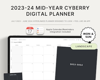 2023-2024 Mid-Year Cyberry Digital Planner | Landscape, Apple Calendar/Reminders Integration