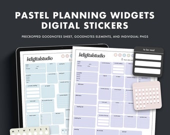 Pastel Planning Widgets, Digital Stickers, Individual PNGs, Precropped GoodNotes Stickers, Digital Widgets, Digital Planner Stickers
